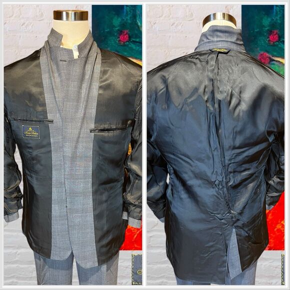 Brooks Brothers Brooksease 43R 38x28+ Gray Blue Plaid 2 Piece Suit Jacket Pants - Picture 7 of 16